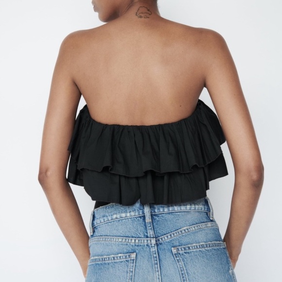 NWT Zara Black Strapless Ruffled Beautiful Elegant Bodysuit Size Medium - Picture 2 of 6